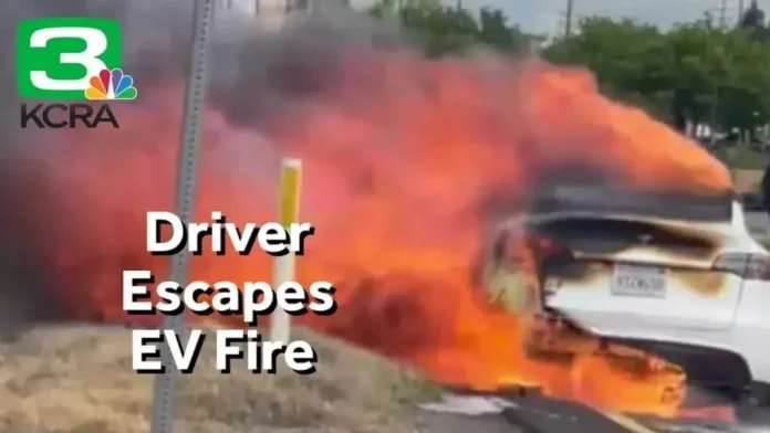 Tesla Model Y mysteriously catches fire on California highway